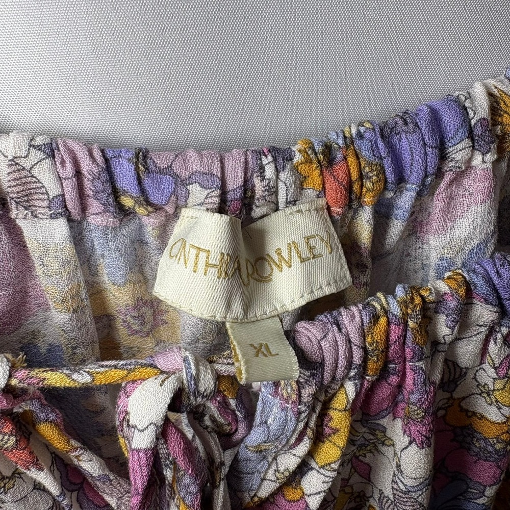 Cynthia Rowley Floral Off Shoulder Mini Dress XL Purple Orange Boho Tassel Belt - Picture 2 of 12